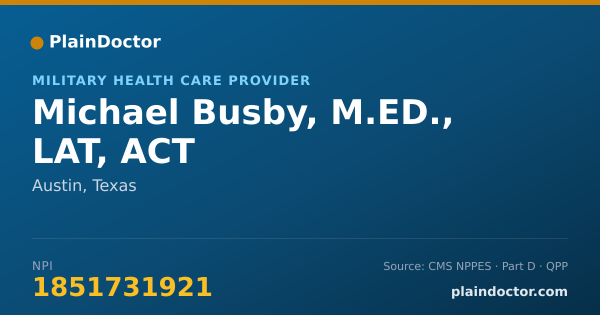 Shareable card for Michael Busby, M.ED., LAT, ACT - Military Health Care Provider, Austin, TX