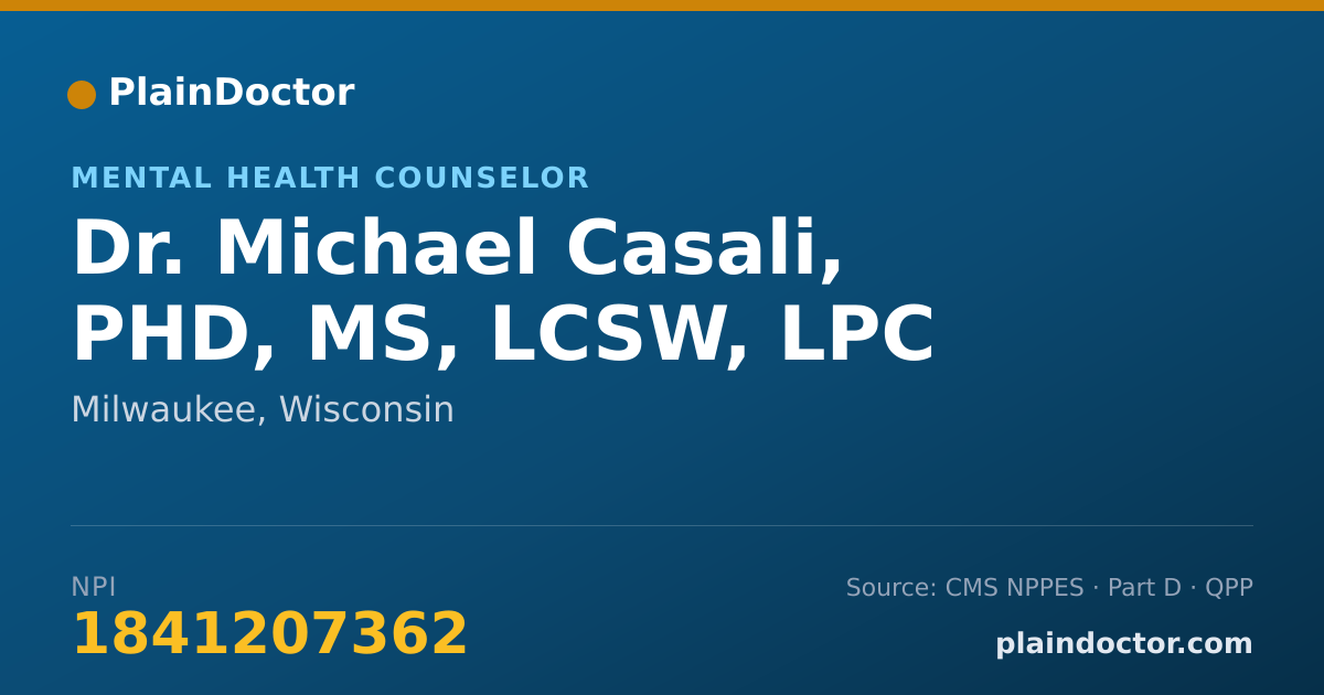 Shareable card for Michael Casali, PHD, MS, LCSW, LPC - Mental Health Counselor, Milwaukee, WI