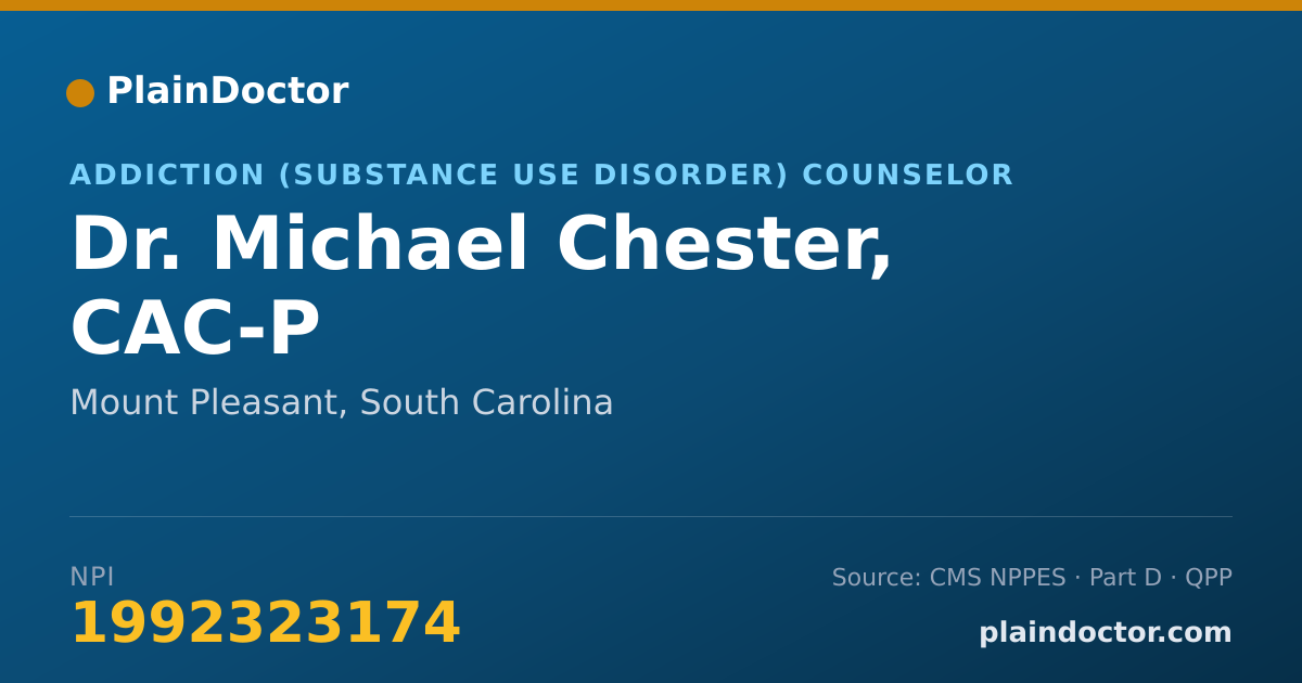 Shareable card for Michael Chester, CAC-P - Addiction (Substance Use Disorder) Counselor, Mount Pleasant, SC