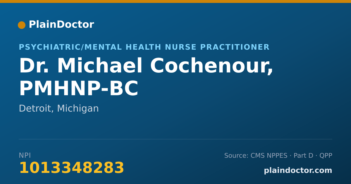 Shareable card for Michael Cochenour, PMHNP-BC - Psychiatric/Mental Health Nurse Practitioner, Detroit, MI