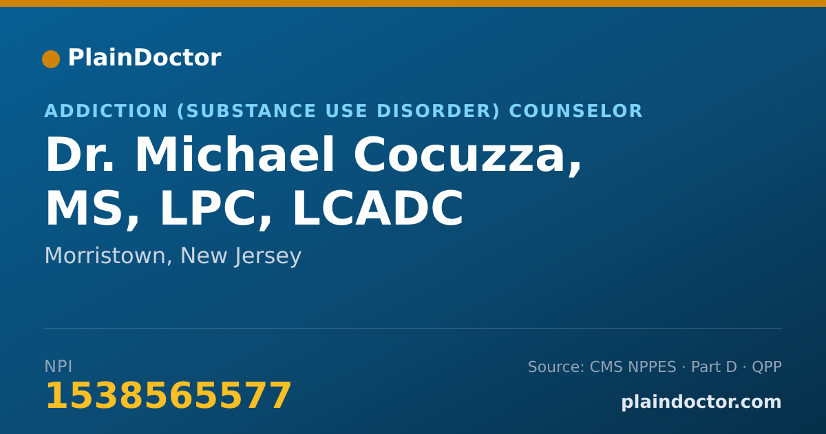 Shareable card for Michael Cocuzza, MS, LPC, LCADC - Addiction (Substance Use Disorder) Counselor, Morristown, NJ