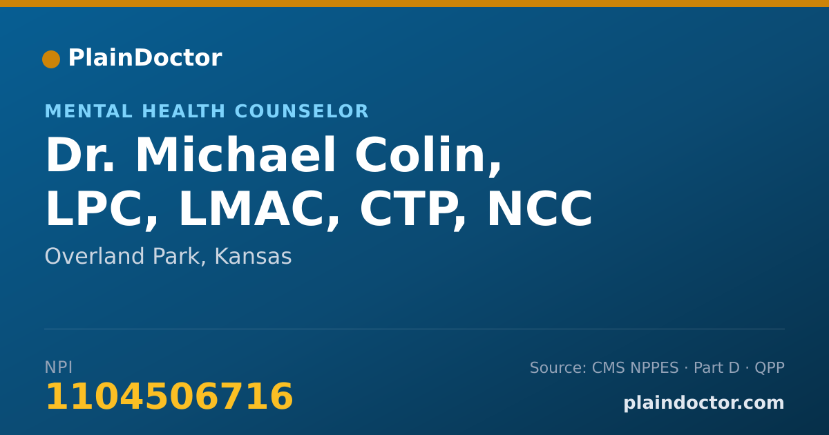 Shareable card for Michael Colin, LPC, LMAC, CTP, NCC - Mental Health Counselor, Overland Park, KS