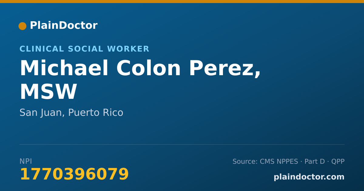 Shareable card for Michael Colon Perez, MSW - Clinical Social Worker, San Juan, PR