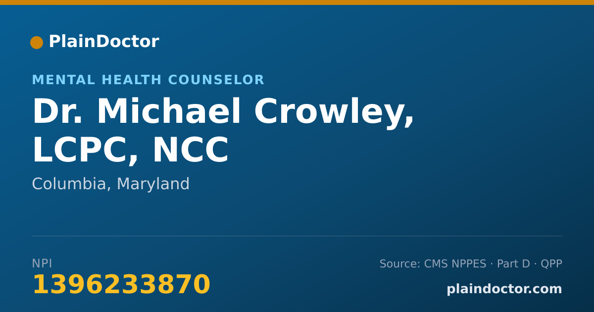 Shareable card for Michael Crowley, LCPC, NCC - Mental Health Counselor, Columbia, MD