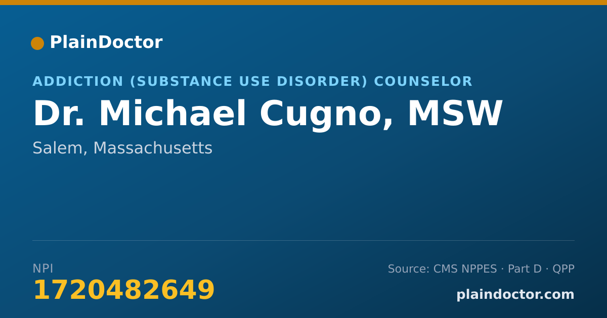 Shareable card for Michael Cugno, MSW - Addiction (Substance Use Disorder) Counselor, Salem, MA