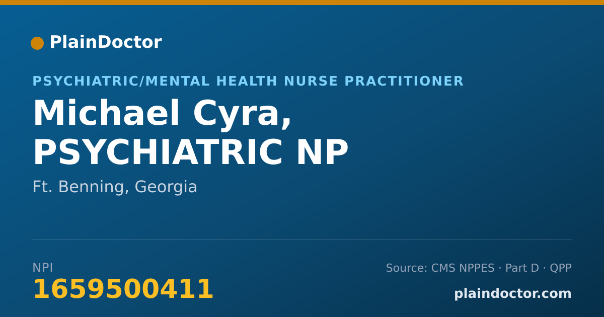 Shareable card for Michael Cyra, PSYCHIATRIC NP - Psychiatric/Mental Health Nurse Practitioner, Ft. Benning, GA