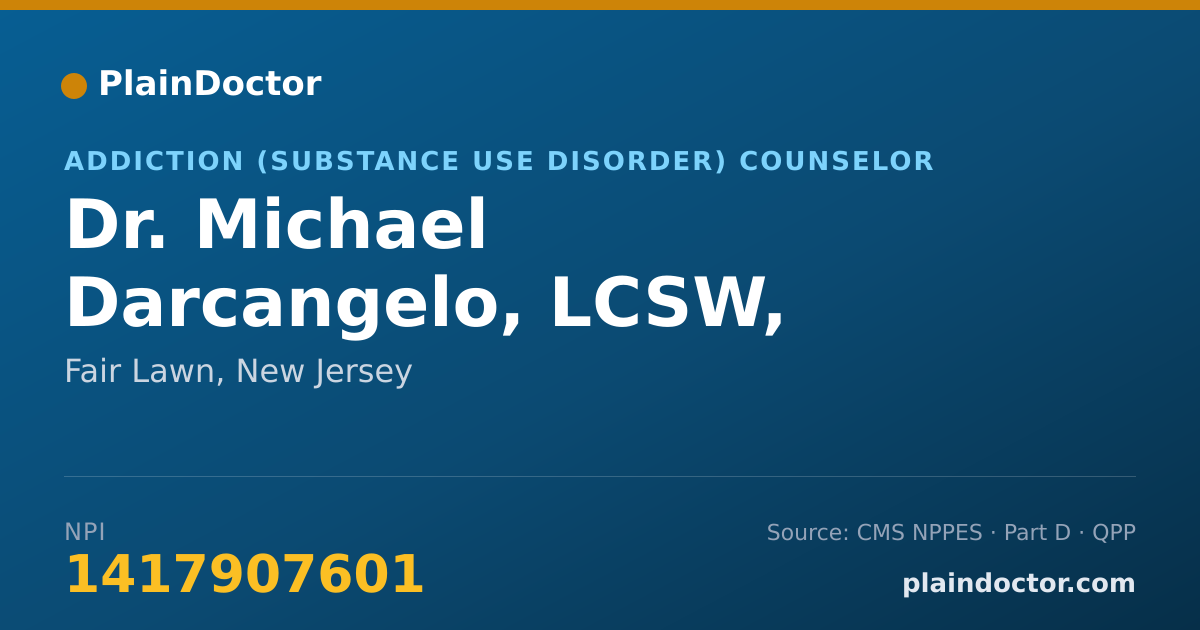 Shareable card for Michael Darcangelo, LCSW, LCADC, SAP - Addiction (Substance Use Disorder) Counselor, Fair Lawn, NJ