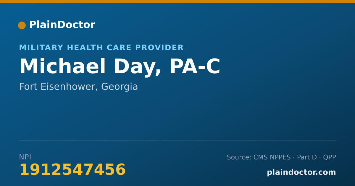 Shareable card for Michael Day, PA-C - Military Health Care Provider, Fort Eisenhower, GA