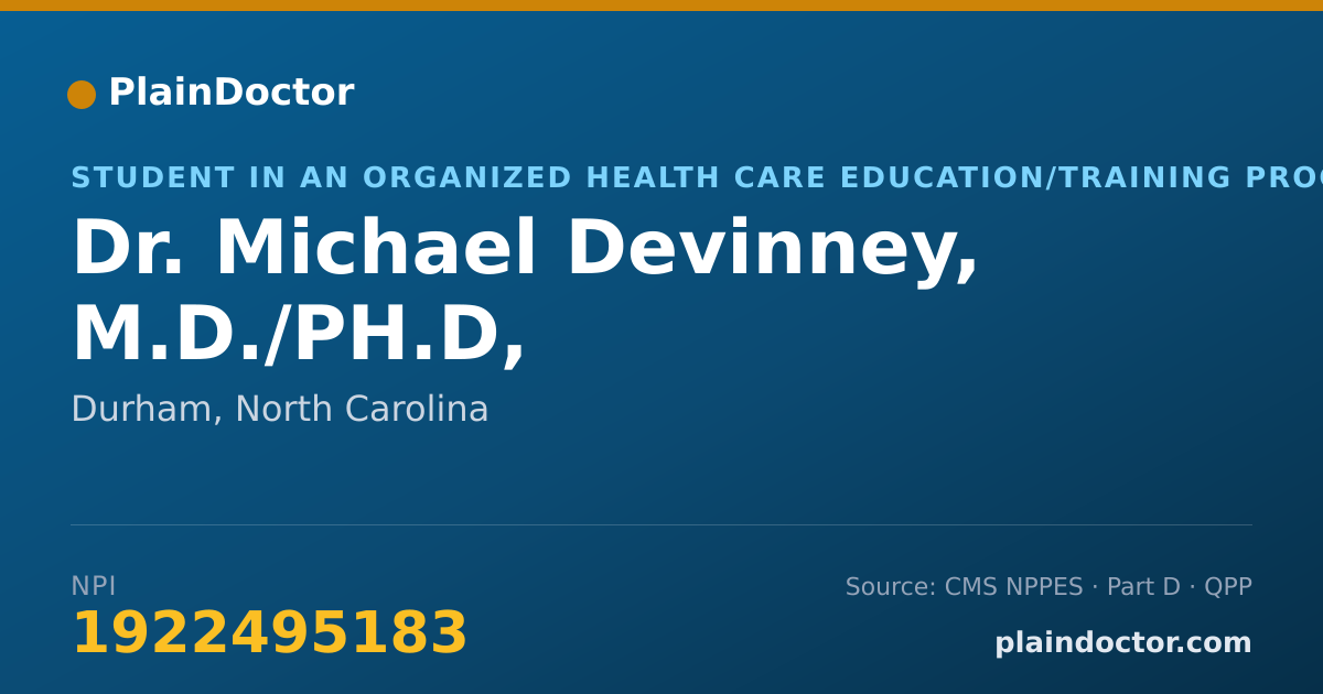 Shareable card for Michael Devinney, M.D./PH.D, - Student in an Organized Health Care Education/Training Program, Durham, NC