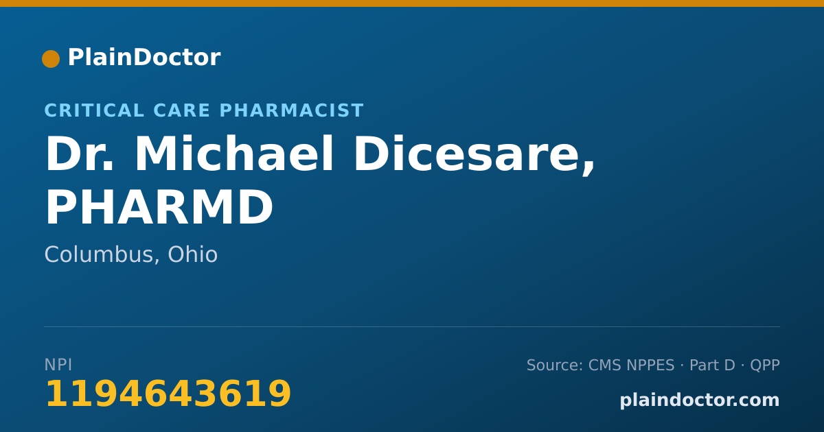 Shareable card for Michael Dicesare, PHARMD - Critical Care Pharmacist, Columbus, OH