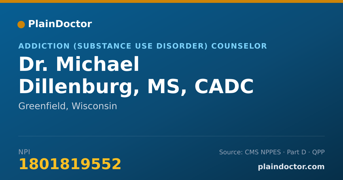 Shareable card for Michael Dillenburg, MS, CADC III - Addiction (Substance Use Disorder) Counselor, Greenfield, WI