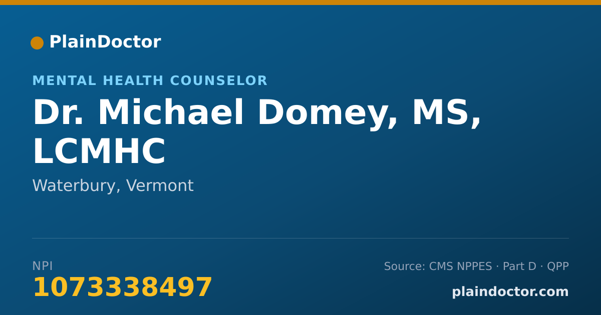 Shareable card for Michael Domey, MS, LCMHC - Mental Health Counselor, Waterbury, VT