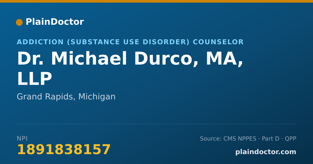 Shareable card for Michael Durco, MA, LLP - Addiction (Substance Use Disorder) Counselor, Grand Rapids, MI