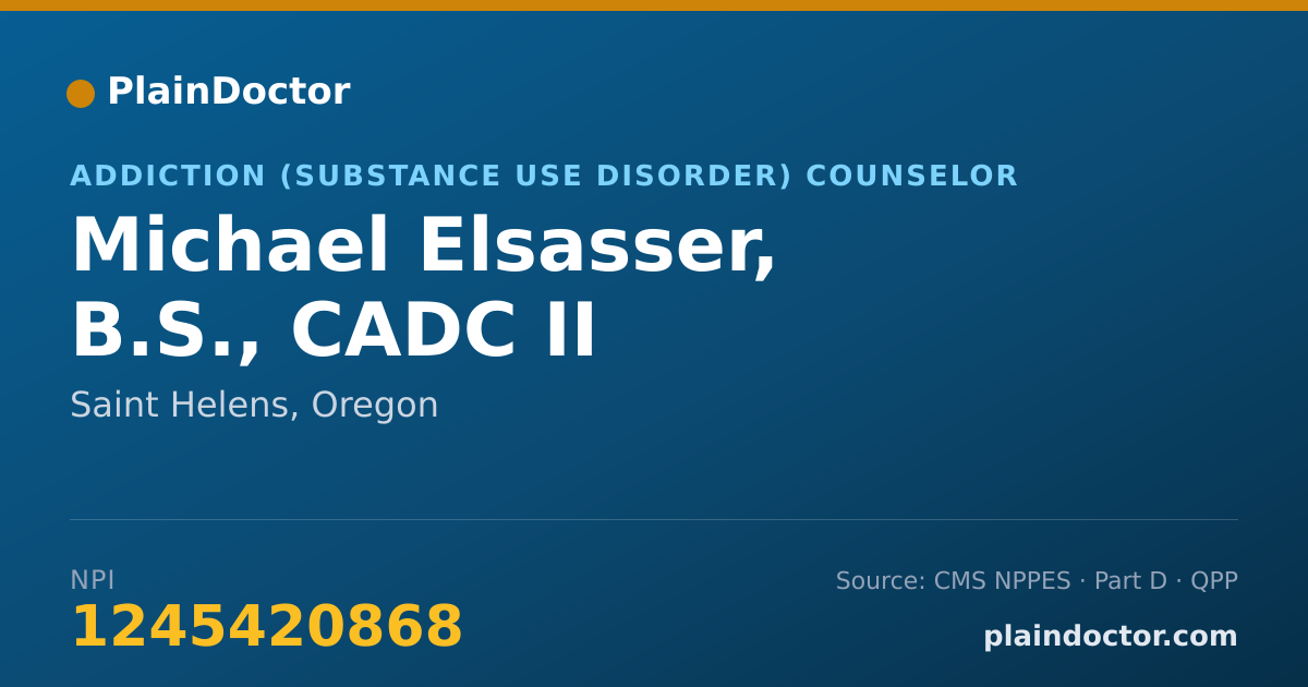 Shareable card for Michael Elsasser, B.S., CADC II - Addiction (Substance Use Disorder) Counselor, Saint Helens, OR