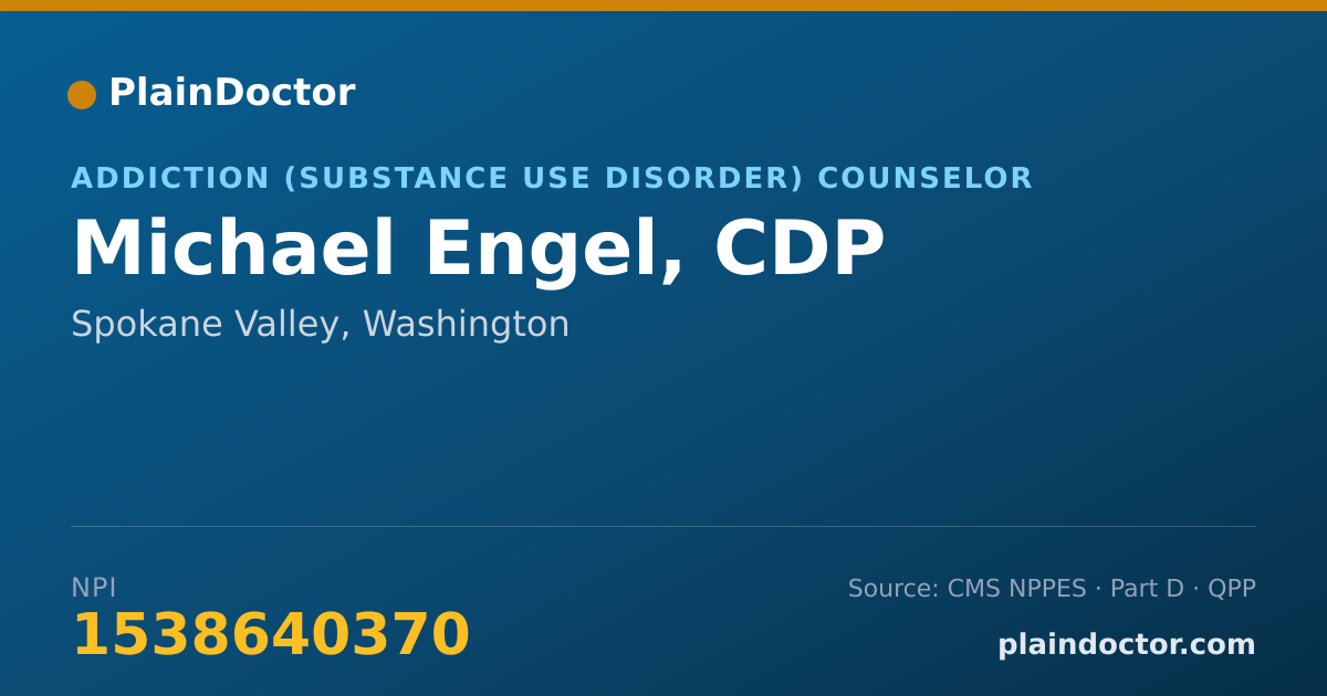 Shareable card for Michael Engel, CDP - Addiction (Substance Use Disorder) Counselor, Spokane Valley, WA
