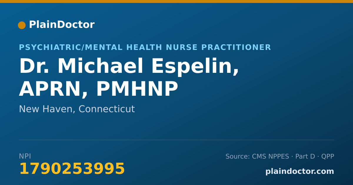 Shareable card for Michael Espelin, APRN, PMHNP - Psychiatric/Mental Health Nurse Practitioner, New Haven, CT