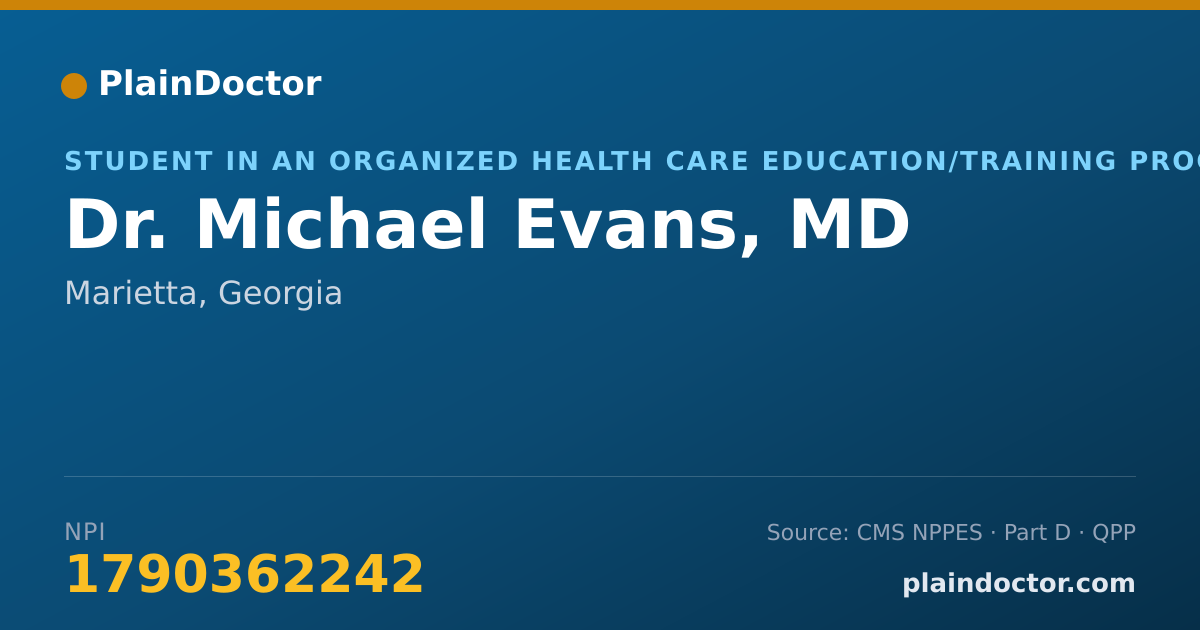 Shareable card for Michael Evans, MD - Student in an Organized Health Care Education/Training Program, Marietta, GA