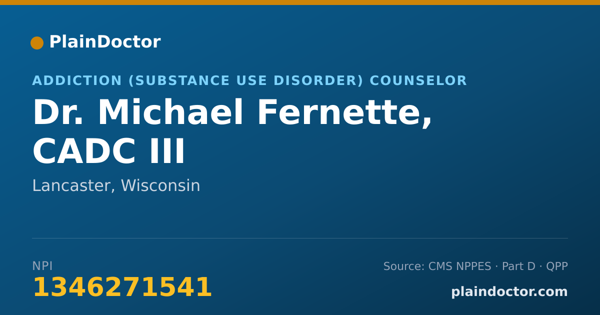 Shareable card for Michael Fernette, CADC III - Addiction (Substance Use Disorder) Counselor, Lancaster, WI
