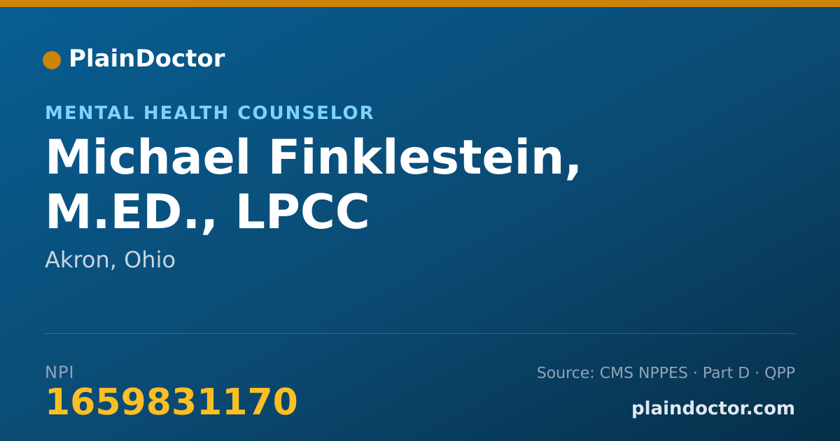 Shareable card for Michael Finklestein, M.ED., LPCC - Mental Health Counselor, Akron, OH