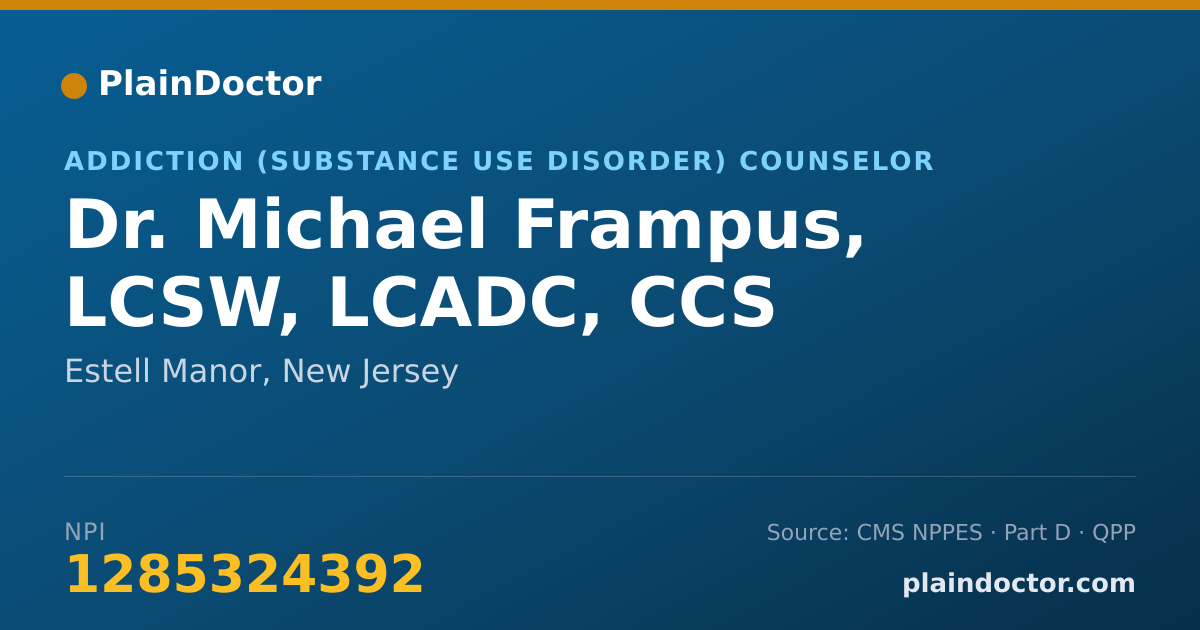 Shareable card for Michael Frampus, LCSW, LCADC, CCS - Addiction (Substance Use Disorder) Counselor, Estell Manor, NJ