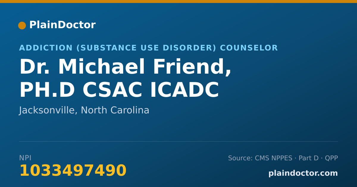 Shareable card for Michael Friend, PH.D CSAC ICADC - Addiction (Substance Use Disorder) Counselor, Jacksonville, NC