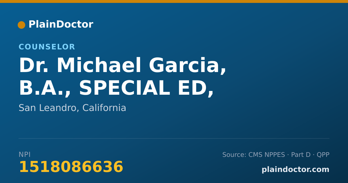 Shareable card for Michael Garcia, B.A., SPECIAL ED, - Counselor, San Leandro, CA