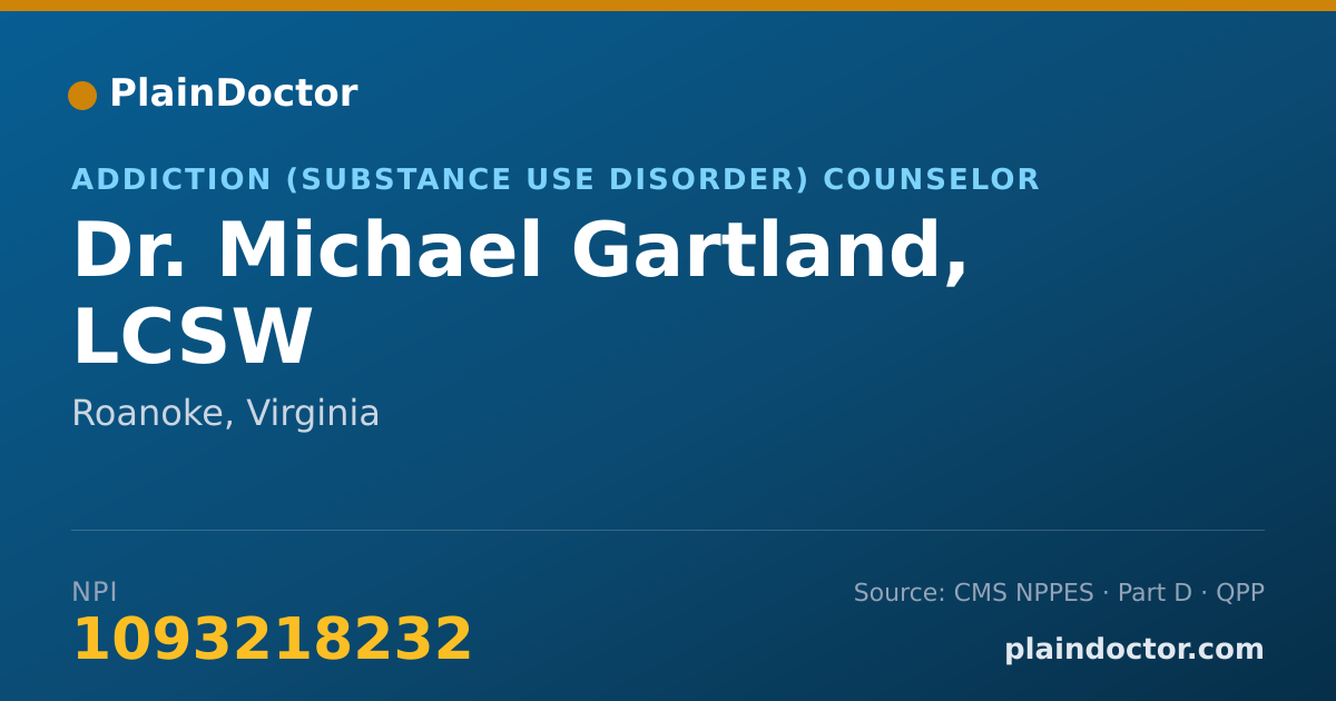 Shareable card for Michael Gartland, LCSW - Addiction (Substance Use Disorder) Counselor, Roanoke, VA