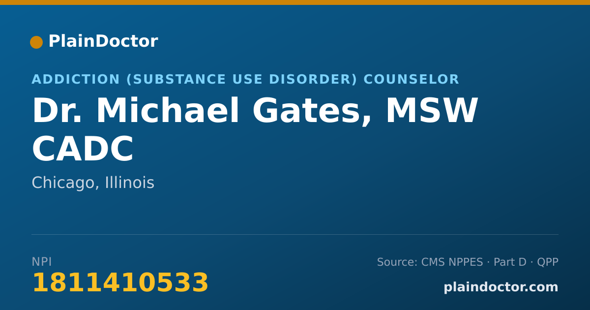 Shareable card for Michael Gates, MSW CADC - Addiction (Substance Use Disorder) Counselor, Chicago, IL