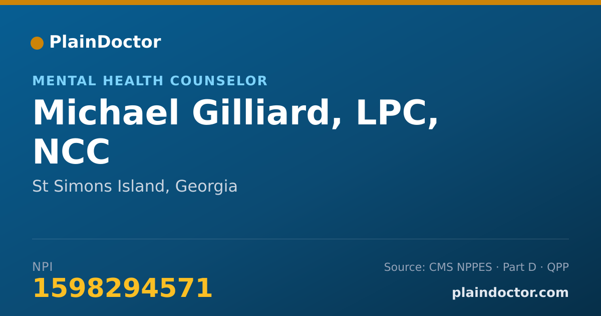 Shareable card for Michael Gilliard, LPC, NCC - Mental Health Counselor, St Simons Island, GA