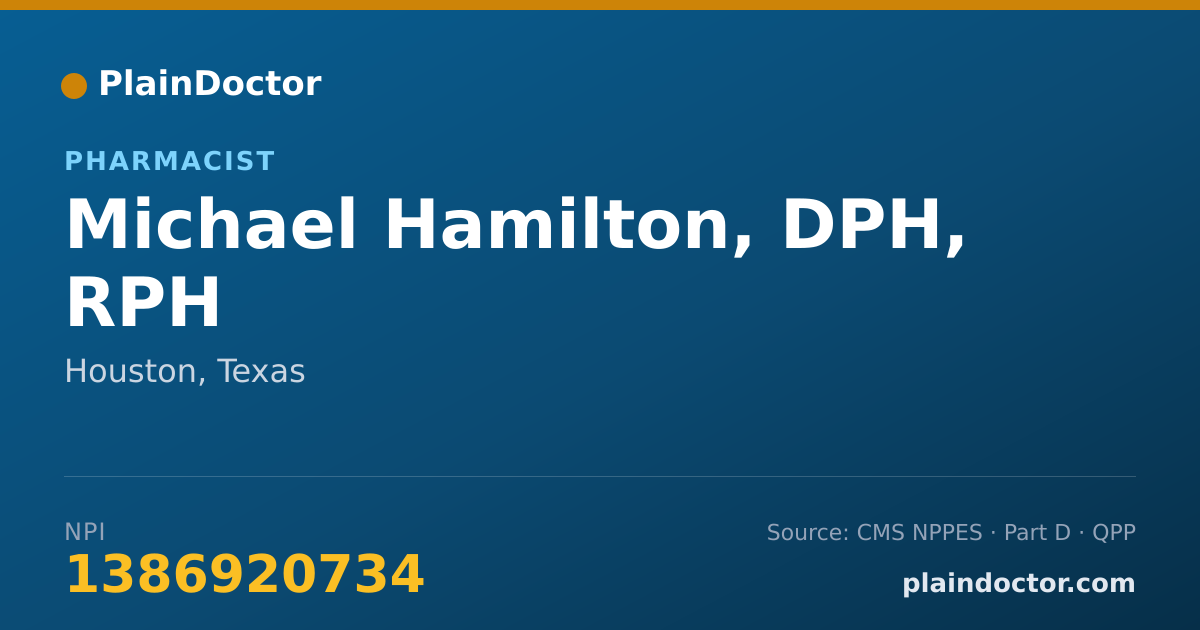 Shareable card for Michael Hamilton, DPH, RPH - Pharmacist, Houston, TX