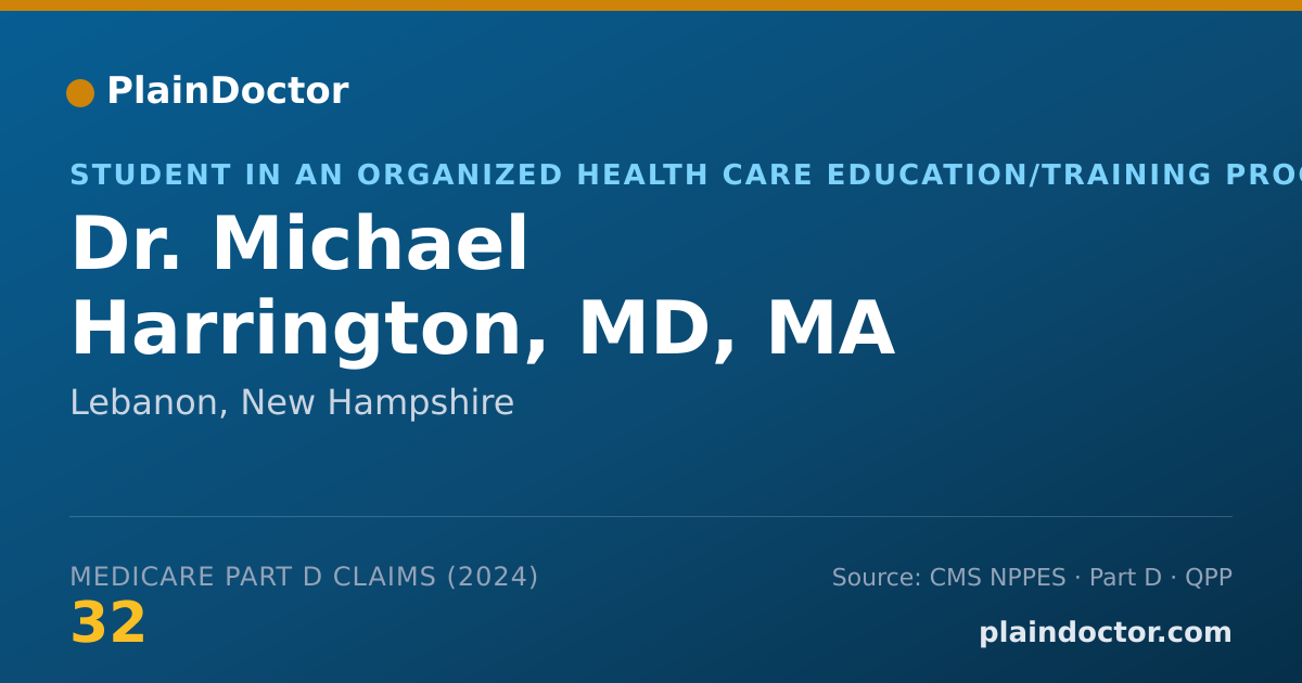 Shareable card for Michael Harrington, MD, MA - Student in an Organized Health Care Education/Training Program, Lebanon, NH