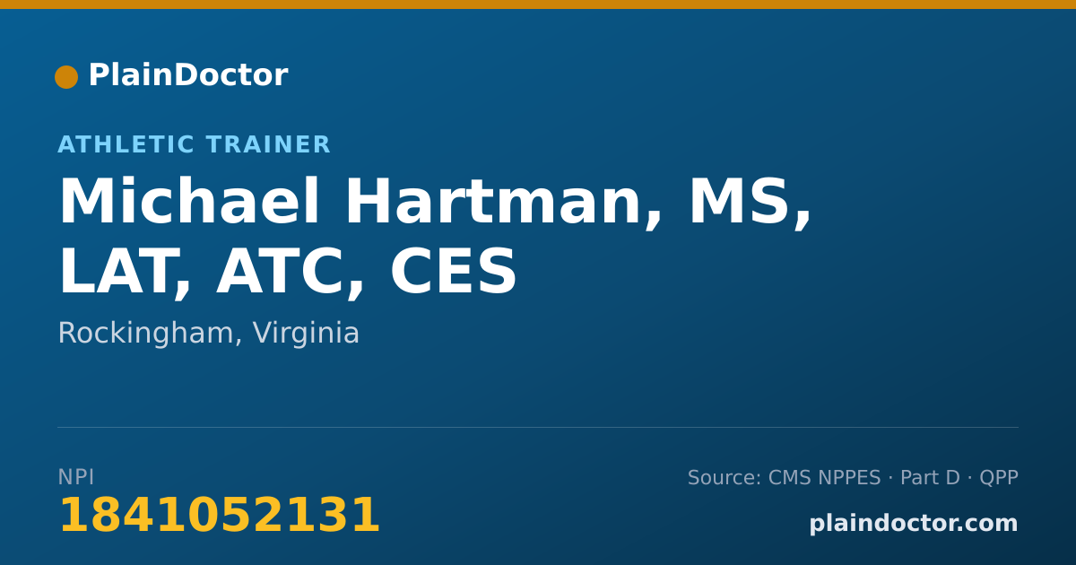 Shareable card for Michael Hartman, MS, LAT, ATC, CES - Athletic Trainer, Rockingham, VA