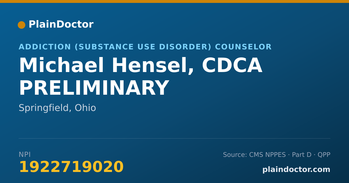 Shareable card for Michael Hensel, CDCA PRELIMINARY - Addiction (Substance Use Disorder) Counselor, Springfield, OH