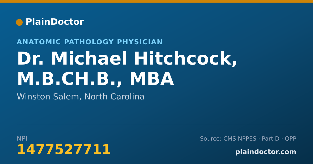 Shareable card for Michael Hitchcock, M.B.CH.B., MBA - Anatomic Pathology Physician, Winston Salem, NC