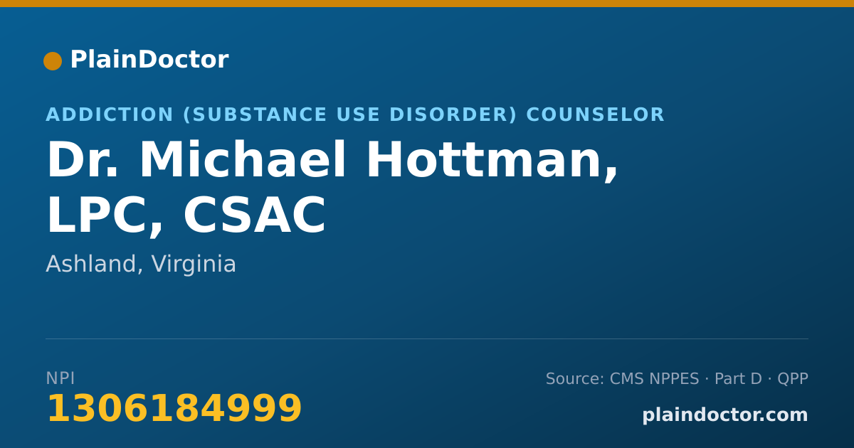 Shareable card for Michael Hottman, LPC, CSAC - Addiction (Substance Use Disorder) Counselor, Ashland, VA