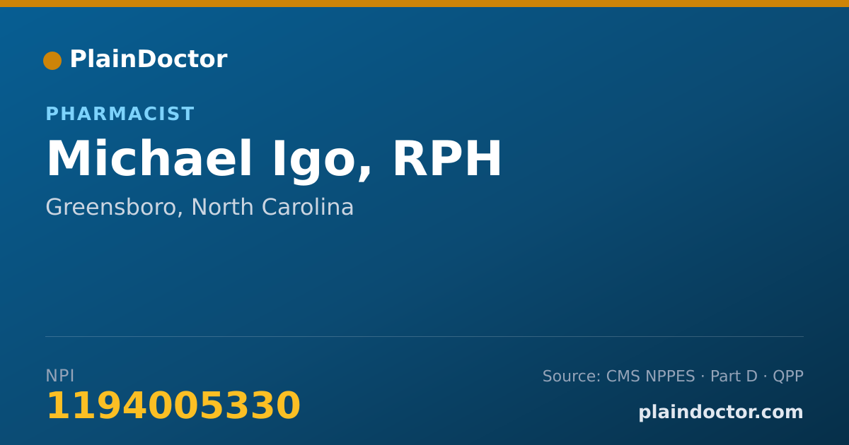 Shareable card for Michael Igo, RPH - Pharmacist, Greensboro, NC