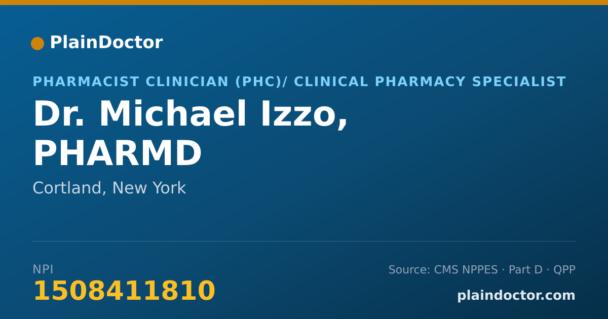 Shareable card for Michael Izzo, PHARMD - Pharmacist Clinician (PhC)/ Clinical Pharmacy Specialist, Cortland, NY