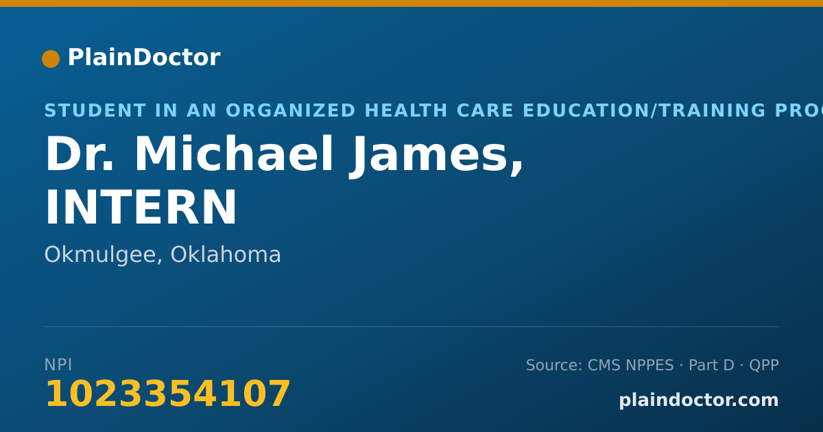 Shareable card for Michael James, INTERN - Student in an Organized Health Care Education/Training Program, Okmulgee, OK