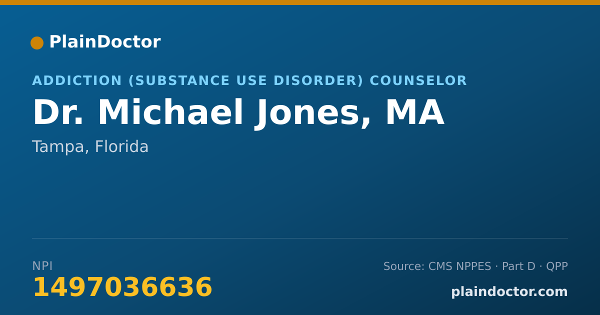 Shareable card for Michael Jones, MA - Addiction (Substance Use Disorder) Counselor, Tampa, FL