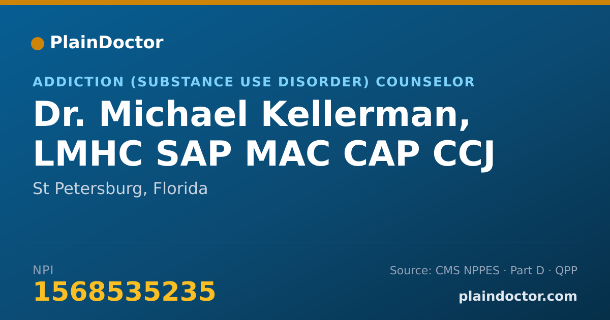 Shareable card for Michael Kellerman, LMHC SAP MAC CAP CCJ - Addiction (Substance Use Disorder) Counselor, St Petersburg, FL