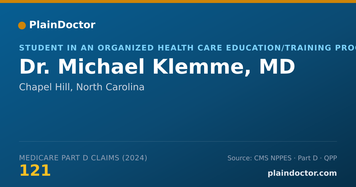 Shareable card for Michael Klemme, MD - Student in an Organized Health Care Education/Training Program, Chapel Hill, NC