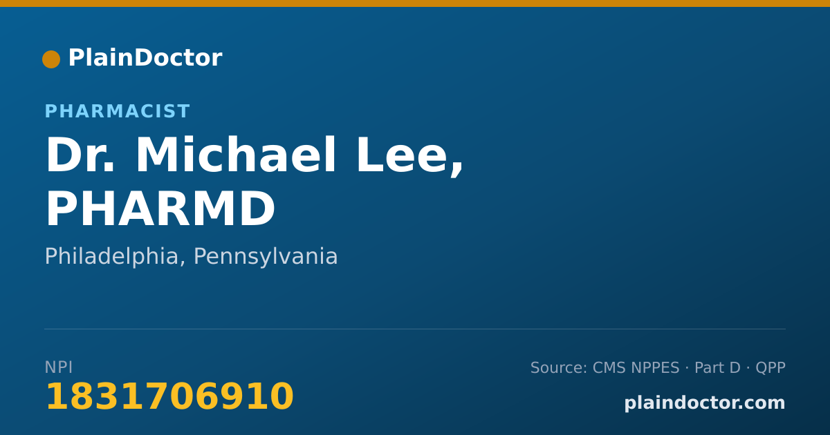 Shareable card for Michael Lee, PHARMD - Pharmacist, Philadelphia, PA