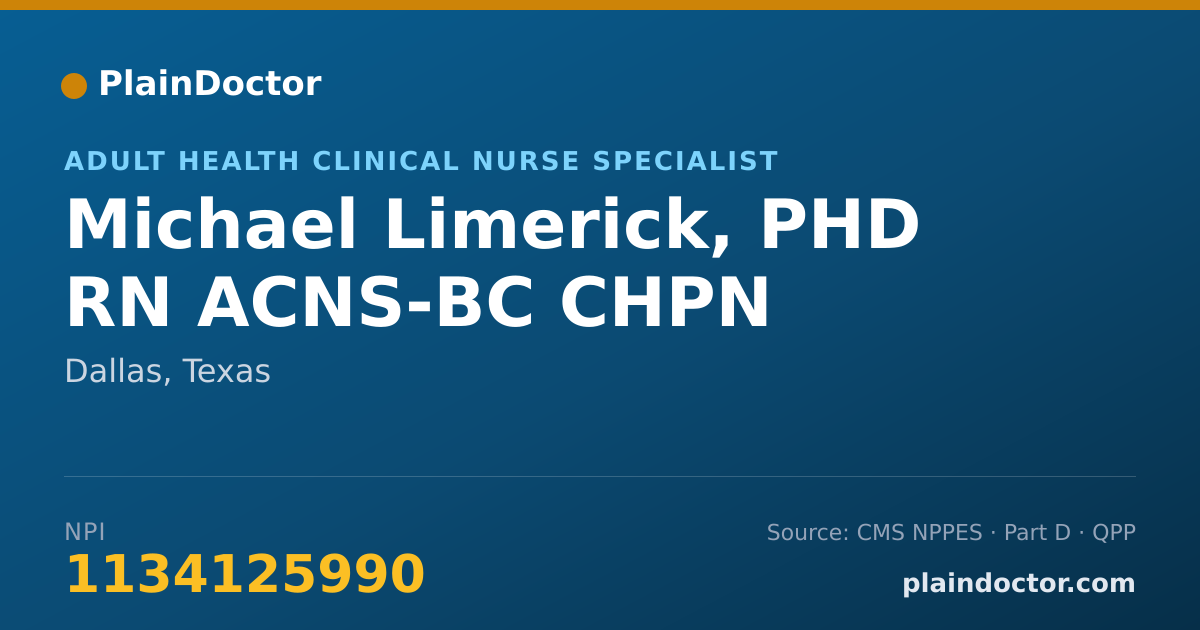 Shareable card for Michael Limerick, PHD RN ACNS-BC CHPN - Adult Health Clinical Nurse Specialist, Dallas, TX