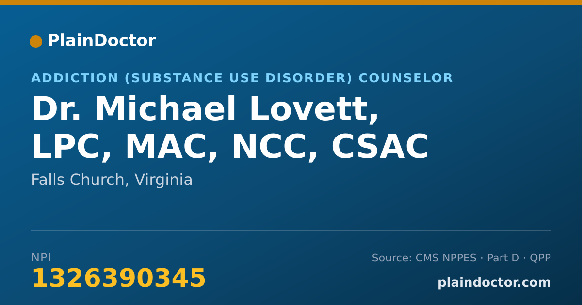 Shareable card for Michael Lovett, LPC, MAC, NCC, CSAC - Addiction (Substance Use Disorder) Counselor, Falls Church, VA