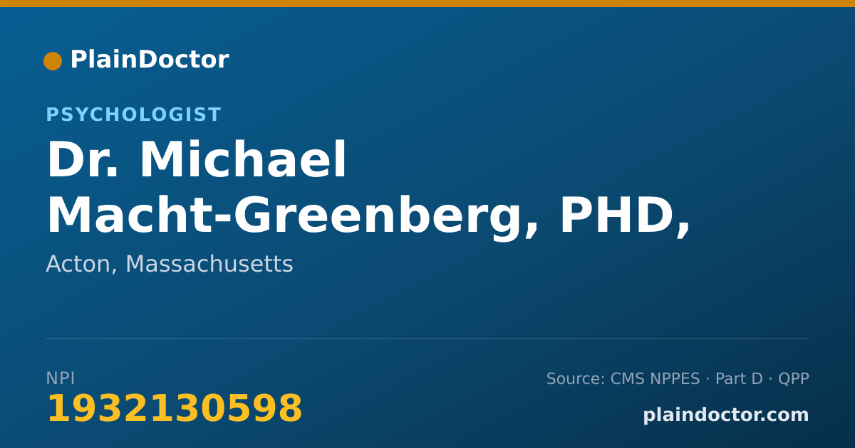 Shareable card for Michael Macht-Greenberg, PHD, MPH - Psychologist, Acton, MA