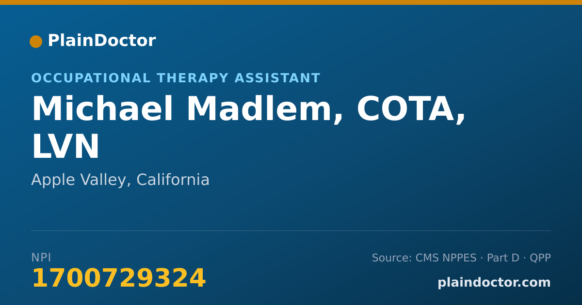 Shareable card for Michael Madlem, COTA, LVN - Occupational Therapy Assistant, Apple Valley, CA
