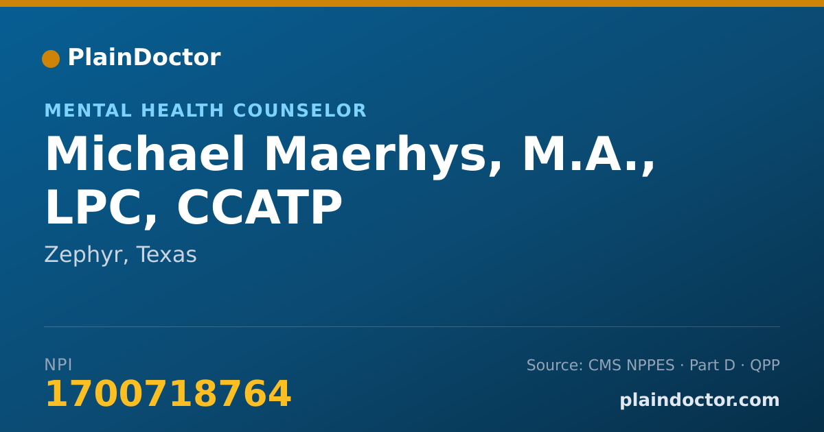 Shareable card for Michael Maerhys, M.A., LPC, CCATP - Mental Health Counselor, Zephyr, TX