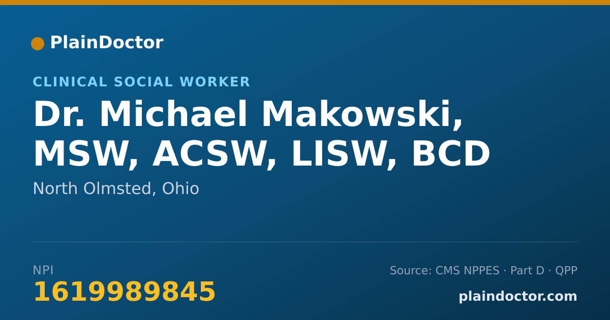 Shareable card for Michael Makowski, MSW, ACSW, LISW, BCD - Clinical Social Worker, North Olmsted, OH