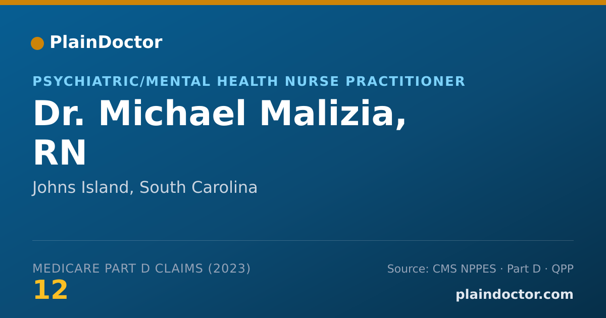 Shareable card for Michael Malizia, RN - Psychiatric/Mental Health Nurse Practitioner, Johns Island, SC