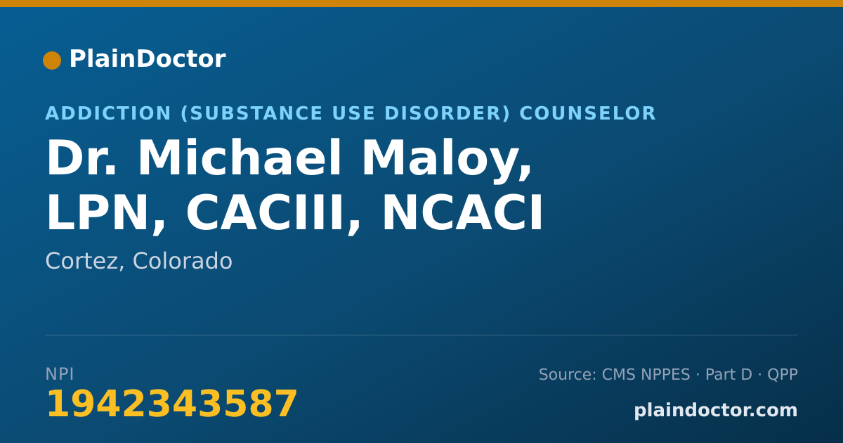 Shareable card for Michael Maloy, LPN, CACIII, NCACI - Addiction (Substance Use Disorder) Counselor, Cortez, CO